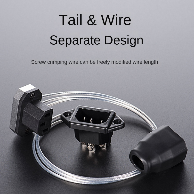 Acrylic Aluminum Alloy Power Supply Extension Cable 90 Degree Elbow Three Hole Ultra-thin Male to Female Plug C13 to C14 for PC