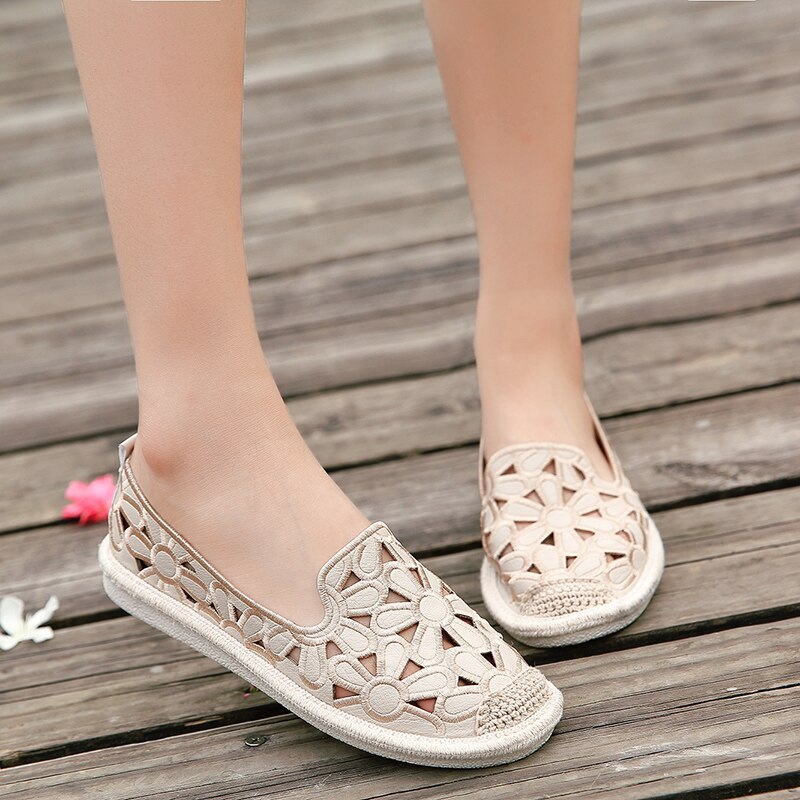 Holle Visser Vrouwelijke Schoenen vrouwen Flats Canvas Schoenen Lente Zomer Vrouwen Schoenen Uitgesneden Canvas Ondiepe Slip Op Casual