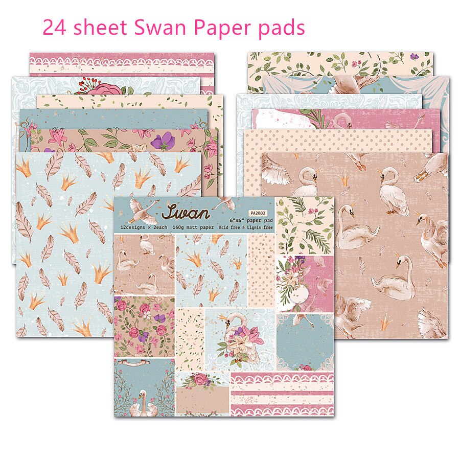 24 sheet Swan Flamingo Scrapbooking background paper 6 inch pattern paper material for DIY photo album scrapbook junk journal: Swan rose