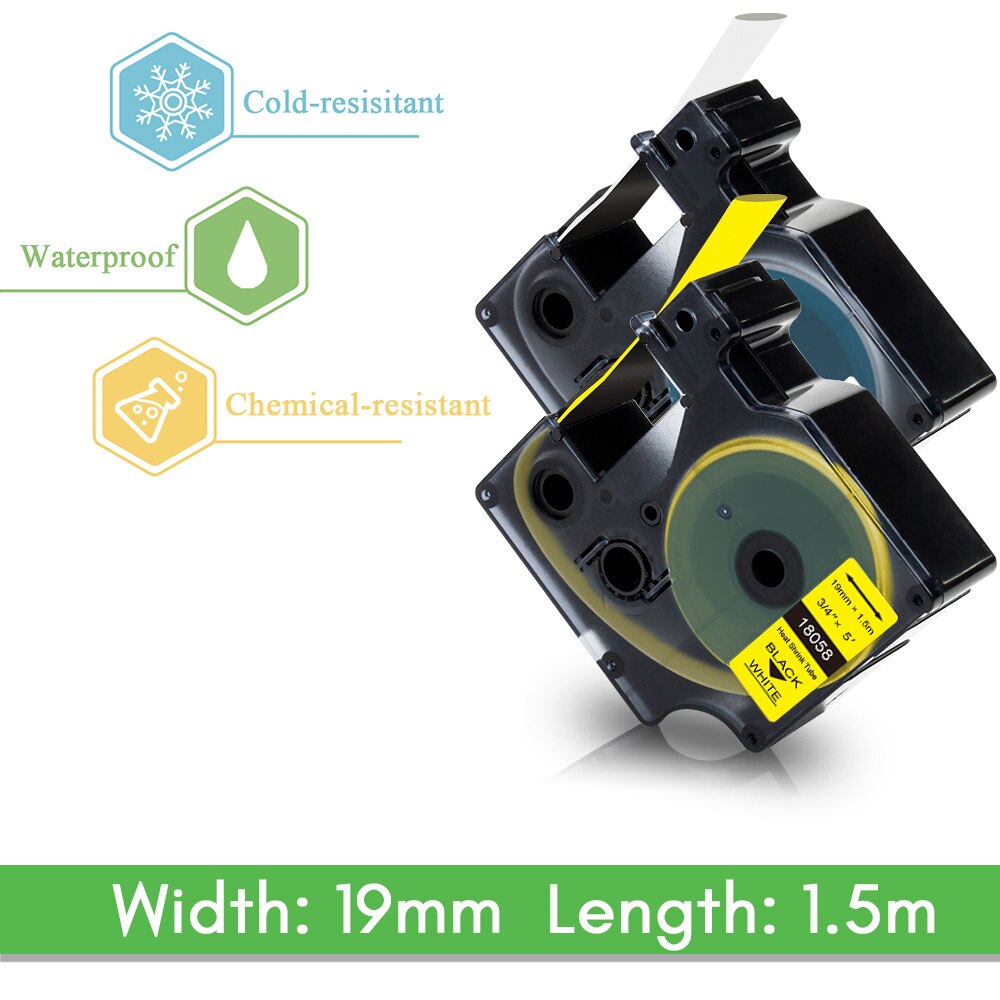19Mm 18058 Industriële Tape Voor Dymo Rhino Ind Krimpkous Tape 18058 Zwart Op Geel Etiketten Voor Dymo Rhino 4200 5200 Printer