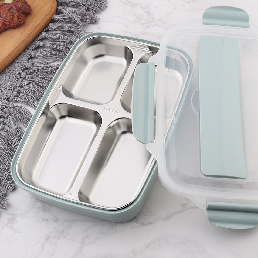 Leakproof Lunch Box Food Containers with Compartments 304 Stainless Steel Lunchbox Office School Kids Bento Box with Spoon