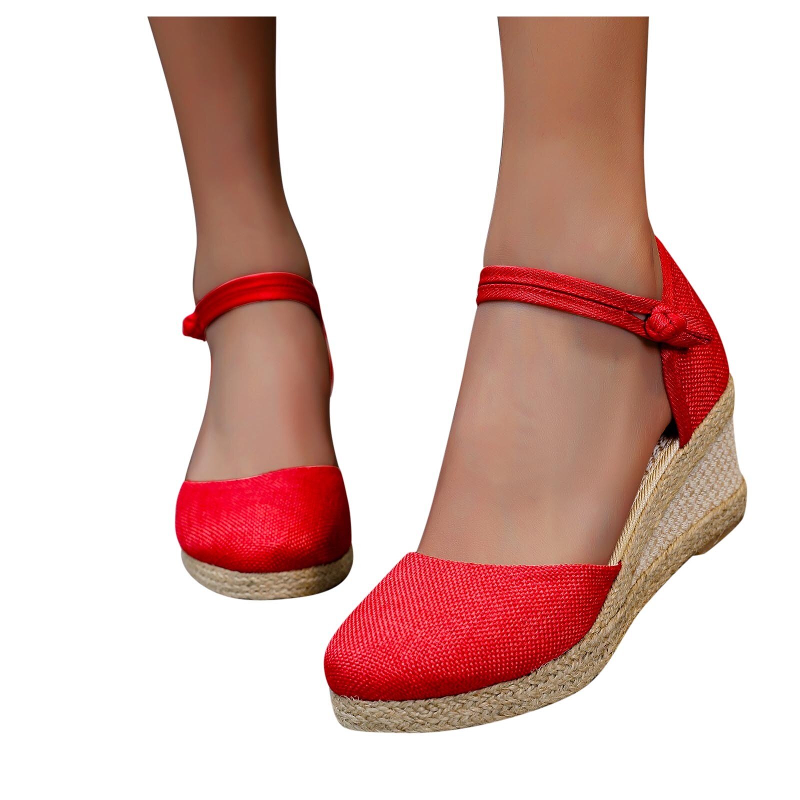 Vrouwen Slip-On Outdoor Leisure Wiggen Sandalen Vrouwen Sandalen Retro Slippers Strand Zomer Schoenen voor Vrouwen: Red / 38