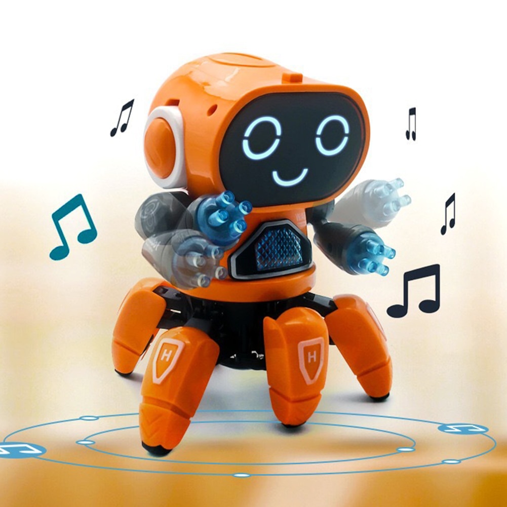 Robots inteligentes para niños, juguete de 6 garras, luz LED colorida, música, baile, Mini Robot eléctrico,