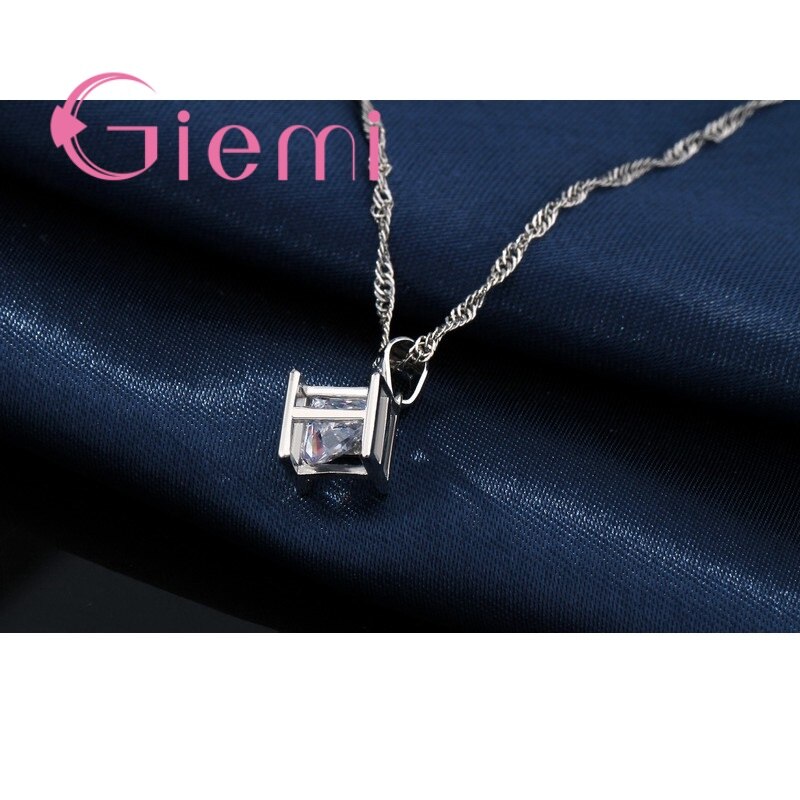 Shiny Clear Zirconia Sieraden Sets Voor Vrouwen Geometrische Vormige Oorbel Hanger Ketting Vrouwen Accessoires