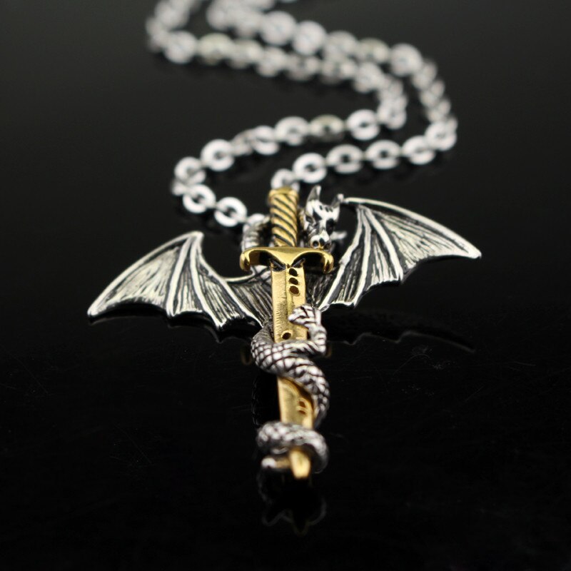 Super Personality Cool Stainless Steel Pendant Luminous Necklace Pterosaur Sword Jewelry Men Necklace Dragon Punk Necklace
