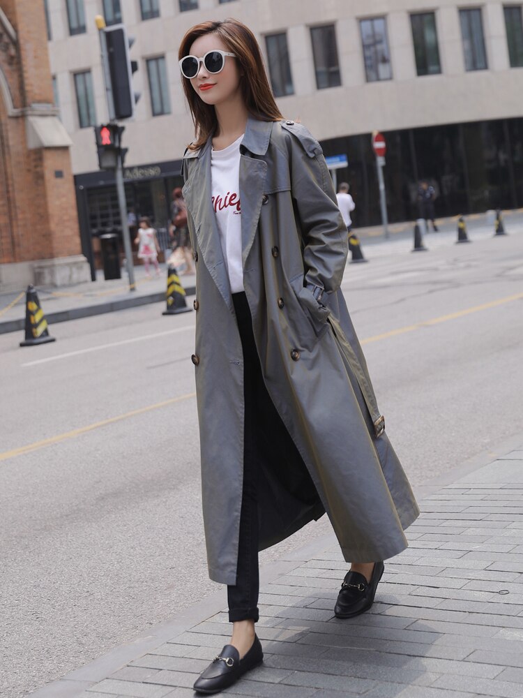 Britse stijl victoriaanse trenchcoat waterdicht kameleon katoen lange dames double-breasted dames duster jas blauw roze