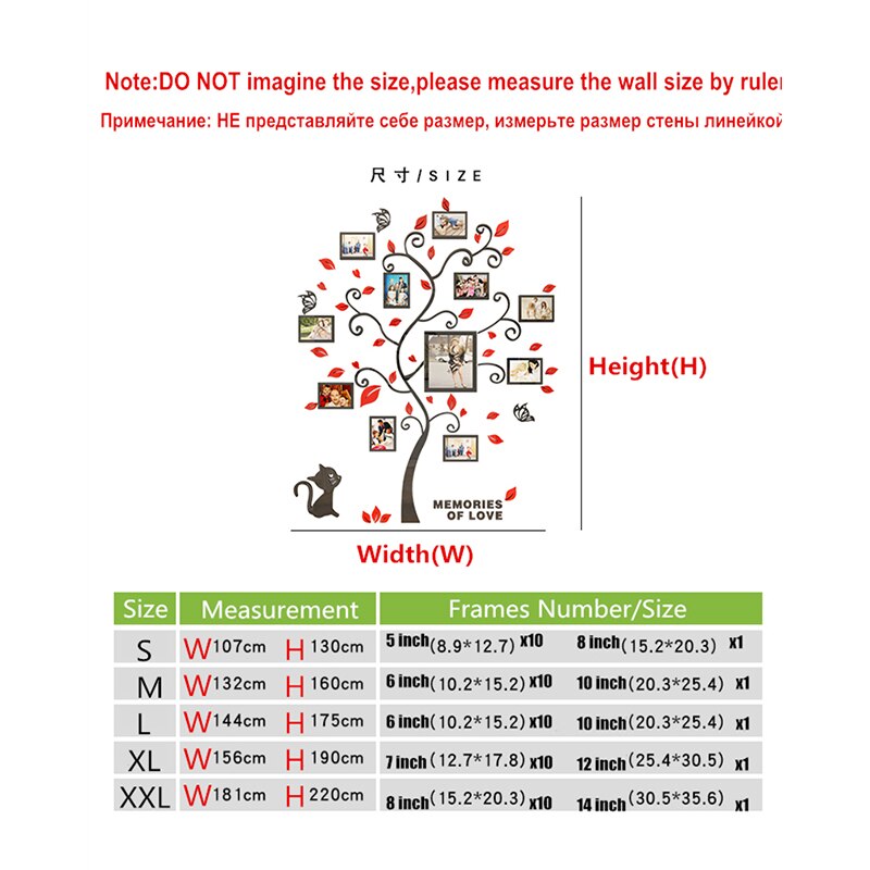 3D Acrylic Mirror Wall Stickers DIY Photo Frame Living Room Art Home Decor Family Photo Tree Wall Stickers