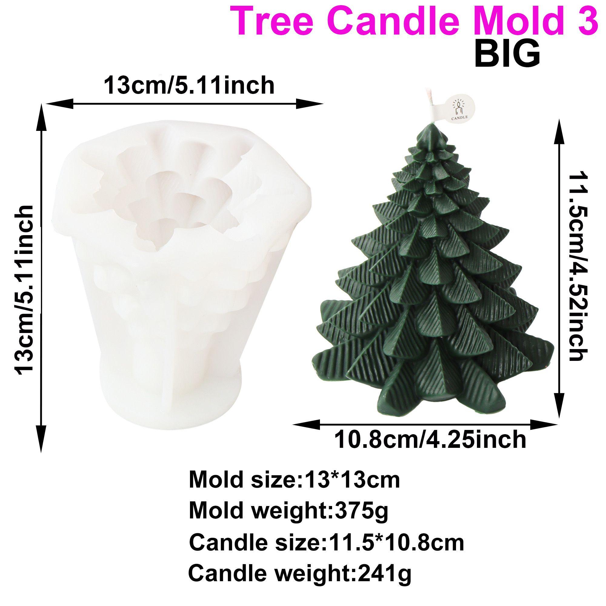 Stampo per candele per albero di Natale Candela di pino fai-da-te Stampo per gesso Stampo in resina di cemento Colata 3D Artigianato per albero di Natale Strumenti per la decorazione della casa: Di Colore Giallo chiaro