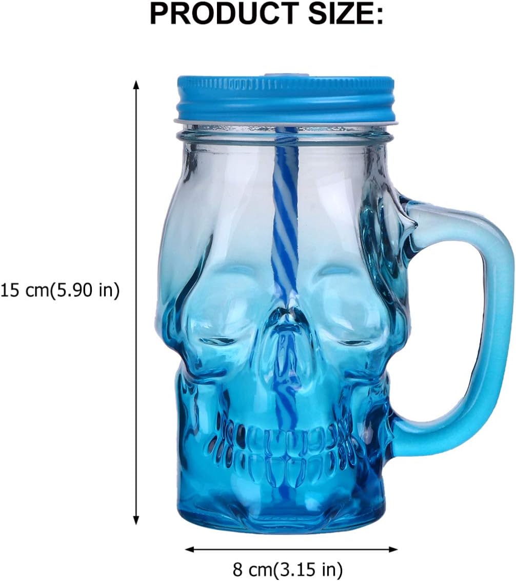 Dödskalle glas murare burk mugg tumlar kopp med lock och halm skalle ansikte glas bred mun murare burk dricksglas enkel burk 16oz