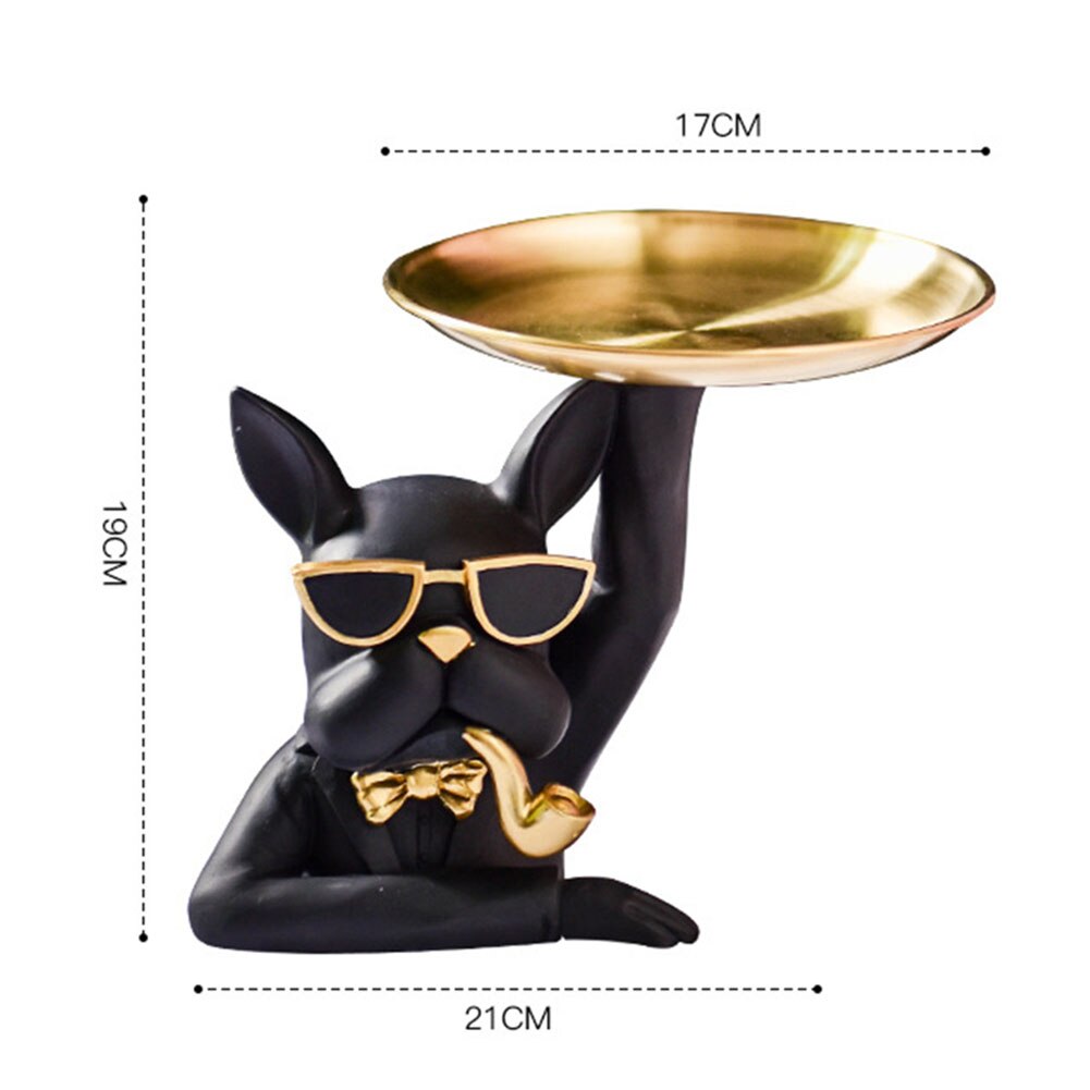 Nórdico francês bulldog escultura estátua do cão estátua de armazenamento jóias mesa decoração presente cinto placa óculos bandeja casa arte estátuas: D Black