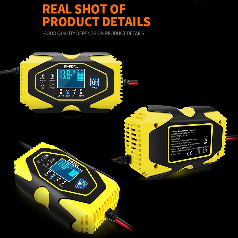 12/24V Pulse Repair LCD Charger Car 7-stage Charging Automatic Smart Charger Lithium Battery Charger Battery Maintainer 12V 24V