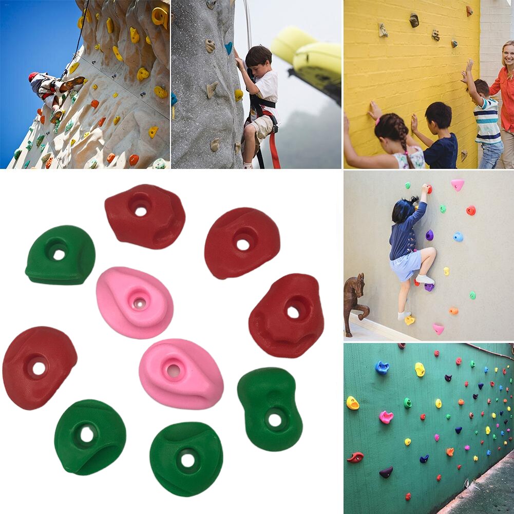 10pcs/set Rock Climbing Holds Hand Grip Kids Adults PE Wall Stones With Spanner Strength Training Feet Support Indoor Outdoor