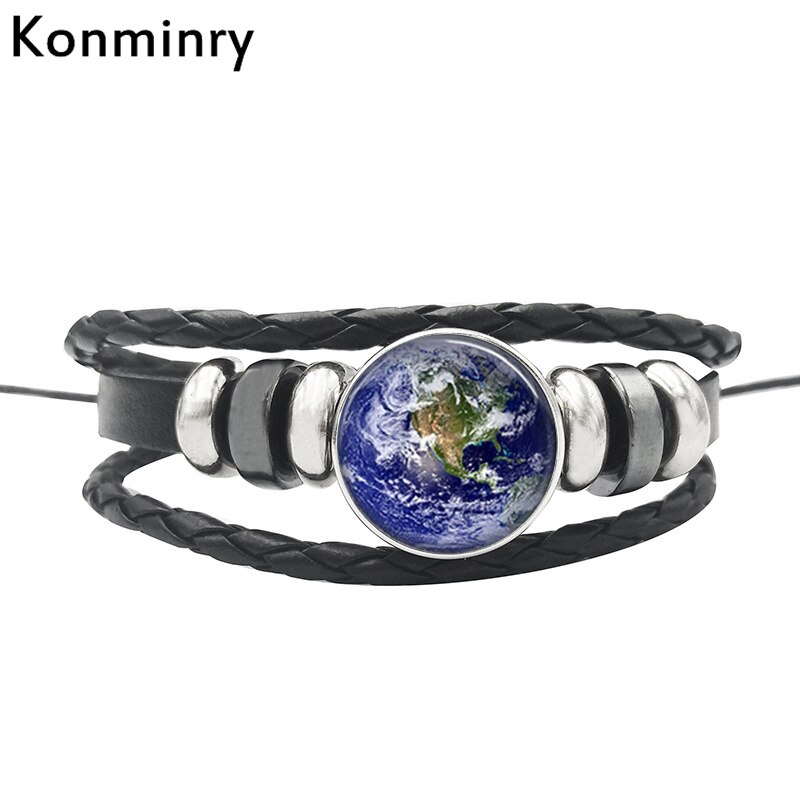 Vintage World Map Globe Leather Rope Bracelet Glass Dome Buttons Africa Bangle For Women Men Jewelry: 10