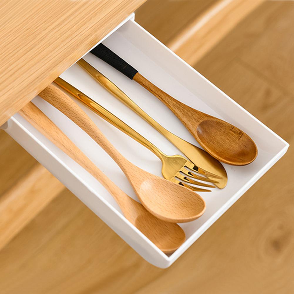 Hidden Under Table Folder Organizer Pen Stationery Storage Box Drawer Holder