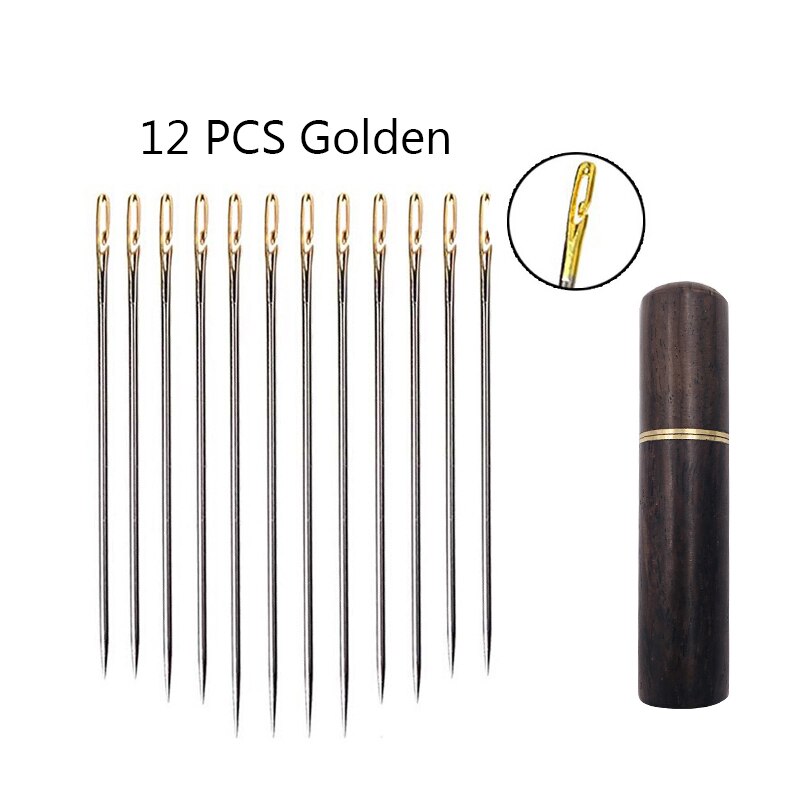 12 Stks/set Rvs Naalden Naald-Side Gat Blind Naald Threading Hand Huishoudelijke Naaien Ouderen Borduurwerk Naald: 12 PCS Golden Set 2
