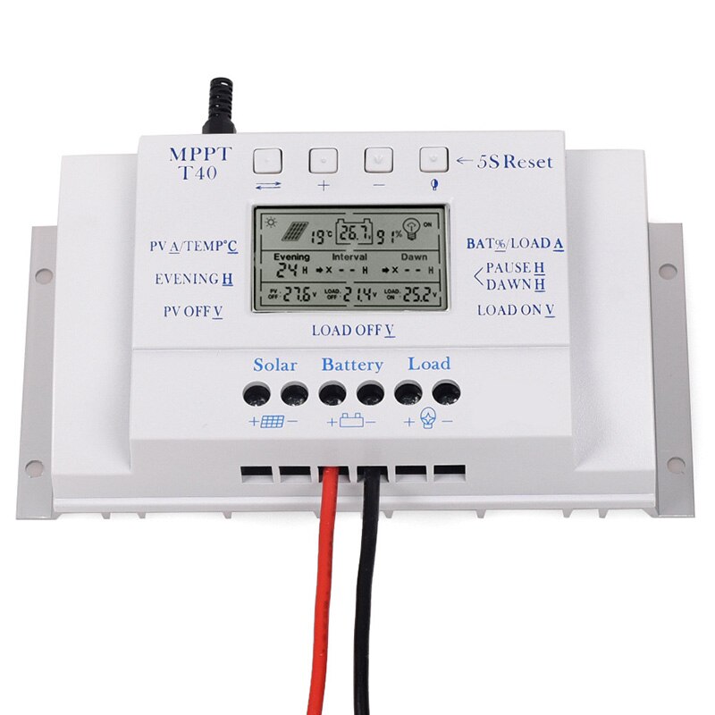 Mppt T40 40A Solar Laadregelaar 12V 24V Auto Lcd Display Controller Met Belasting Dual Timer Voor straat Licht Systeem