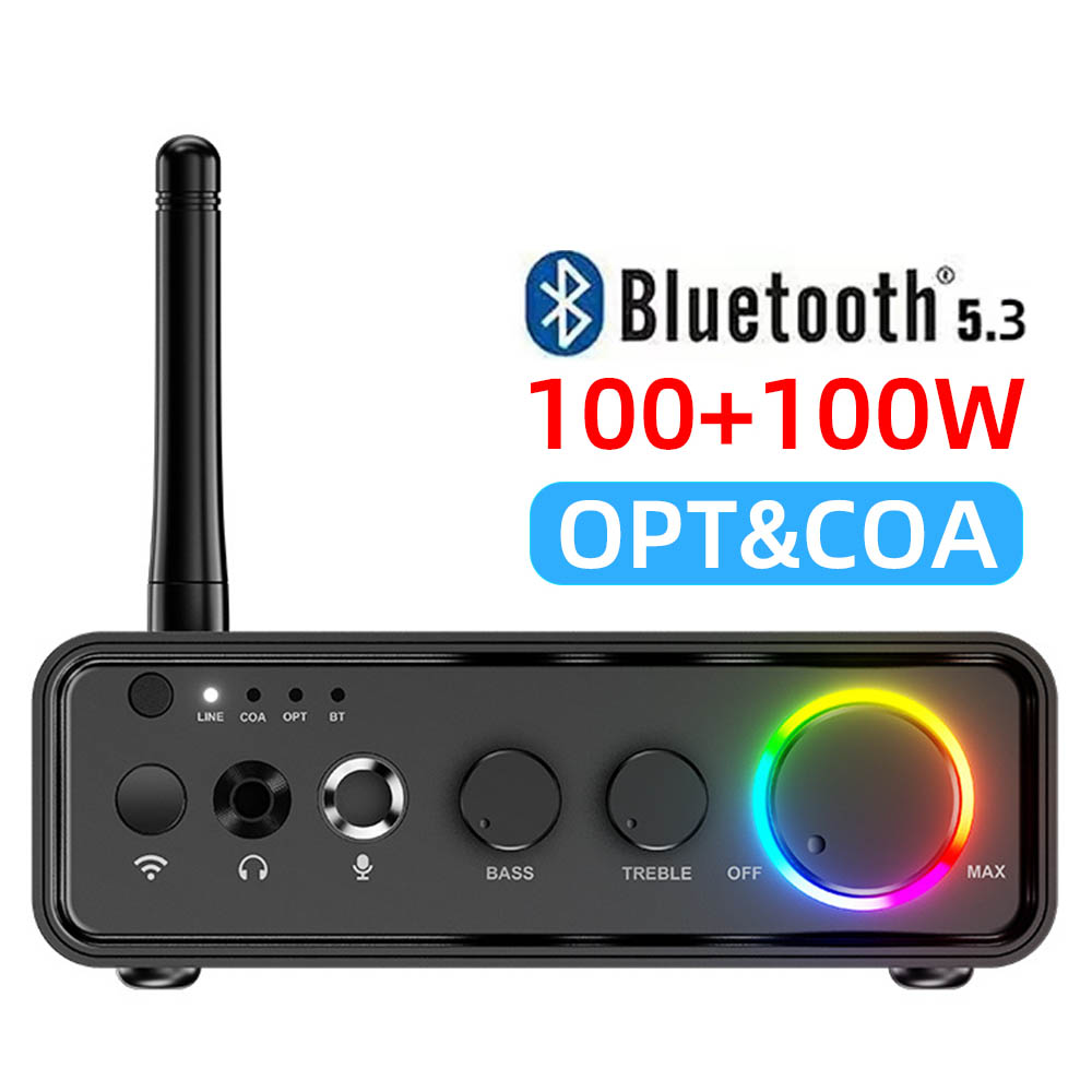 Mini TPA3116D2 Bluetooth 5.3 Class D Power Amplifier 2.0 Audio Amplifier 100Wx2 200W with Microphone Optical Coaxial Input