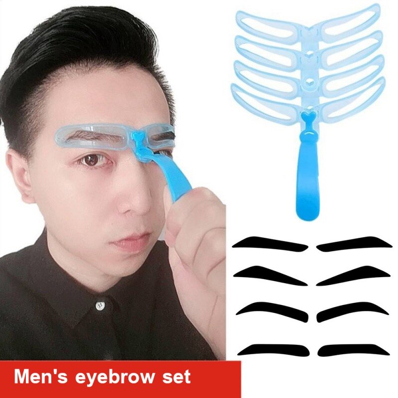 Plantilla de modelado de cejas reutilizable 4 en 1, Kit de plantillas de ceja de ayudante, herramientas de estilismo de maquillaje de definición de ceja de tarjeta de aseo para hombres