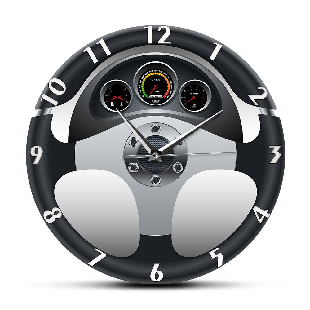 Automobile Artwork Wall Clock Sport Car Steering Wheel And Dashboard Wall Clock Automotive Drive Auto Style Auto Repair Decor: A