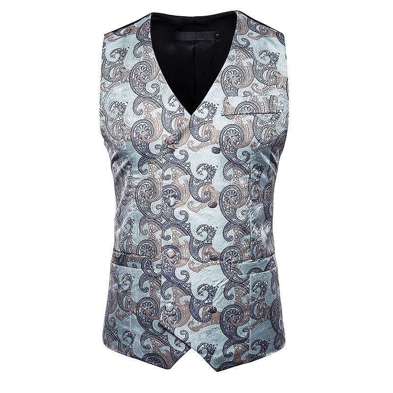 Mærke slim fit dobbeltradet jakkesæt vest mænd gilet paisley vest vest mænd business bryllup banket kjole veste: Lyseblå / L