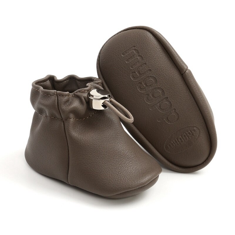 -né anti-dérapant semelle souple baskets premiers marcheurs bébé garçon fille PU cuir poche chaussures semelle souple enfant en bas âge chaussures 0-18M: Gris / 0-6 mois