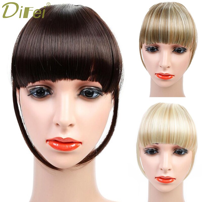 Difei Pony Clip Haarstukje Zwart Bruin Blond Synthetische Pony Hair Extensions Gezicht Pony Haar Voor Vrouwen