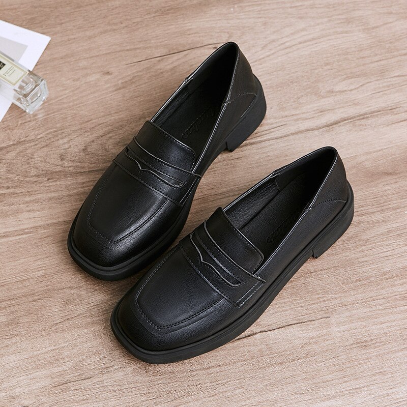 Echt Oxford Schuhe Frauen Braun Leder Wohnungen Britischen Mädchen Straße Schuhe Damen Derby Schuhe College Faulenzer Frauen Solide Mokassins: 01 / 41