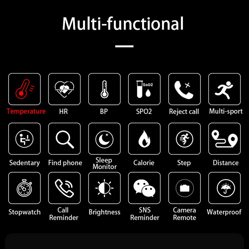 B6W Body Temperatuur Detectie Smart Armband Grote Screen Horloge Immuniteit Meting Bloeddruk Bloed Zuurstof Hart