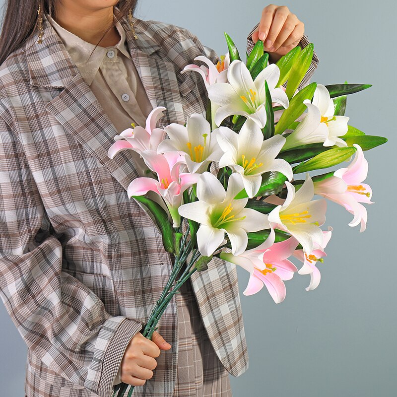 Artificial Lilies Flower Branch 100cm Long Flores Artificiales De Alta Calidad Latex Valentines Day Love Wedding Flowers