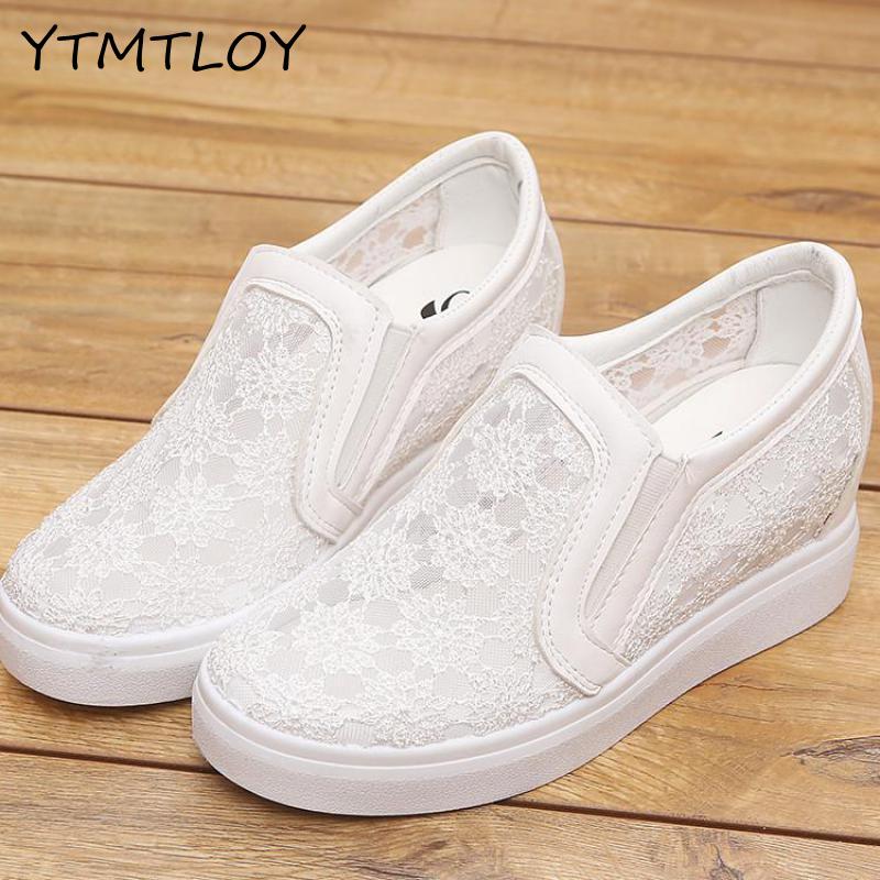 Damesko air mesh kvinde loafers flade platforme kvindesko casual wedges damesko højdeforøgende fodtøj