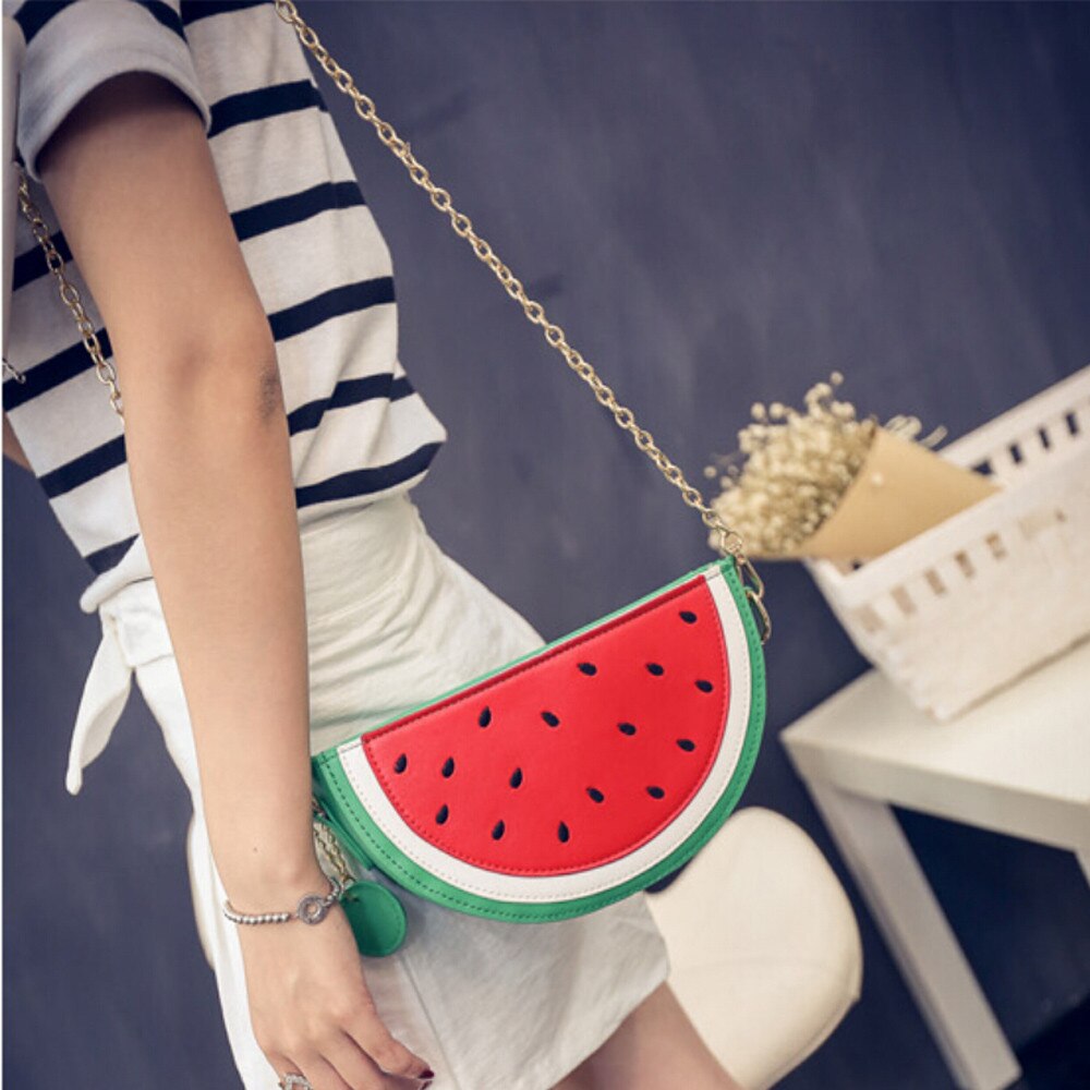 Bolso bandolera de verano dulce para mujer bolsos de hombro de cadena de fruta Linda bolso de cuero para mujer sandía naranja bandolera
