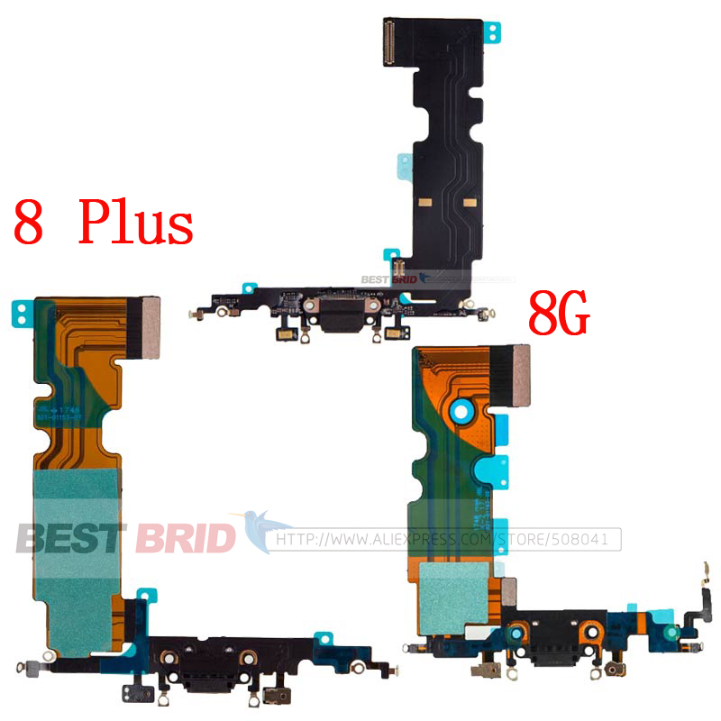 1pcs Charging Port Flex Cable for iPhone 8G 4.7" 8 Plus 5.5" black white gold USB Dock Connector Charger Microphone Repair parts