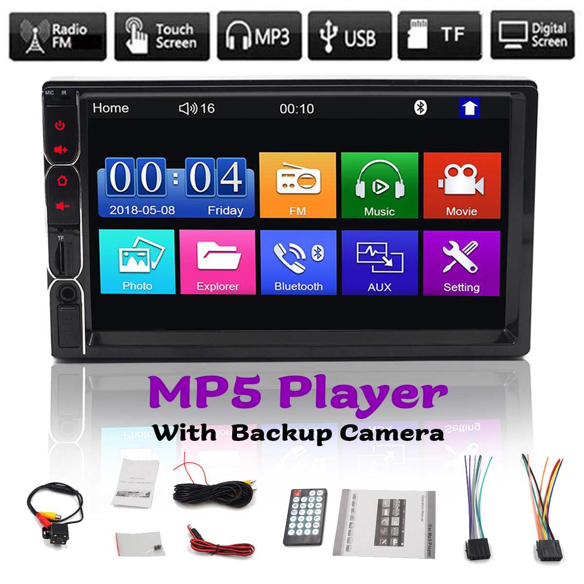 7Inch 2din MP5 Auto Multimedia Speler Autoradio Stereo Touch Screen Video Player Auto Radio Bluetooth Fm Met Backup Camera