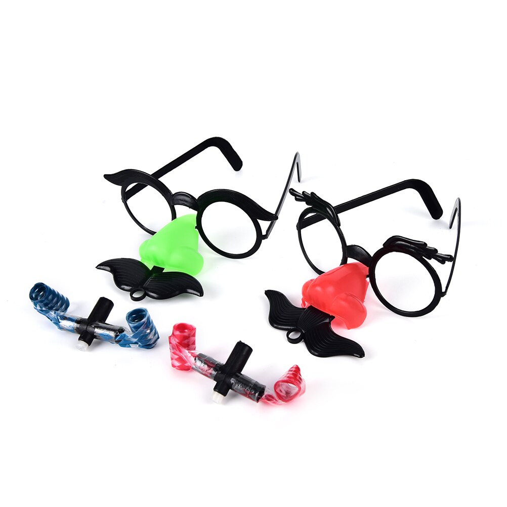 2 pièces drôle Clown nez moustache lunettes sifflet déguisement balle cadre rond faux nez coup de dragon blague Photo accessoires