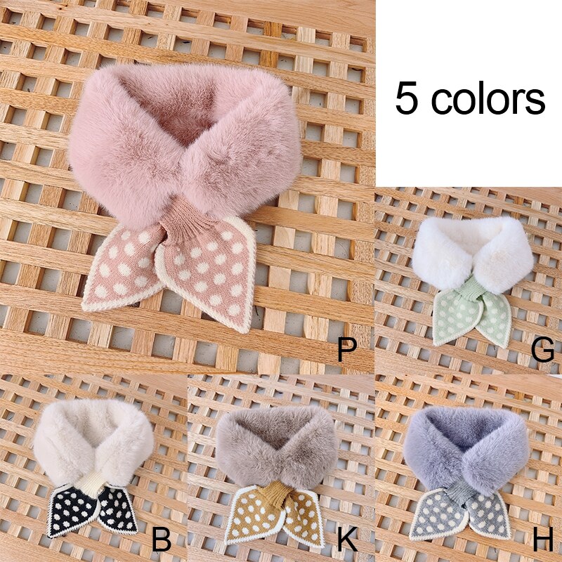 Winter Kids Scarf Boys Girls Warm Solid Knitted Plush Polka Dot Fur Scarf Children Thicken Neck Collar Snood Scarves
