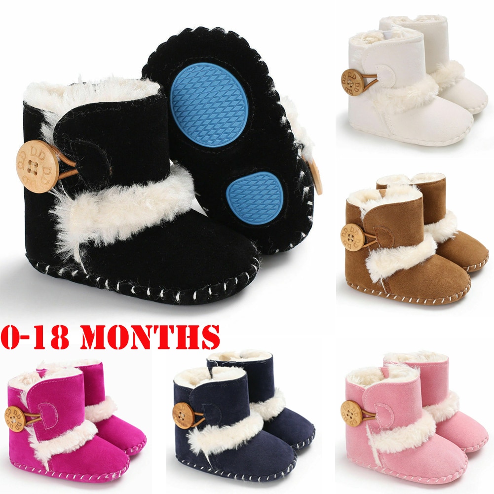 0-18M Newborn Infant Baby Girls Snow Boots Winter Warm Baby Shoes Solid Button Plush Ankle Boots
