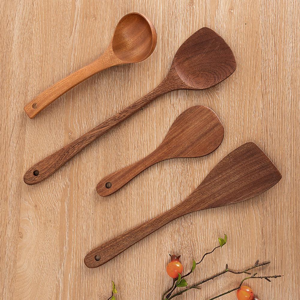Utensilios de cocina, espátula de ébano, cuchara, sartén antiadherente, pala especial para freír, espátula de madera resistente a altas temperaturas