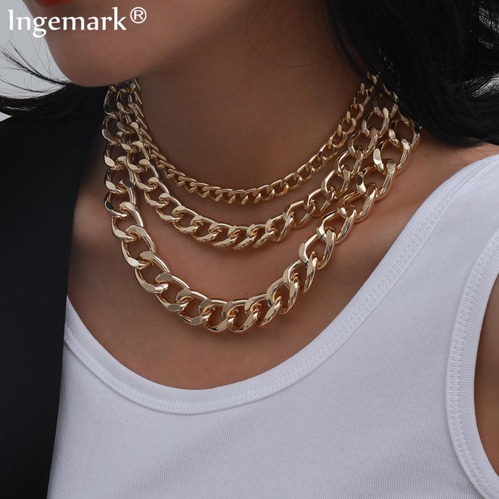 Punk Kubanischen Aluminium Chunky Kette Halskette Multilayer Übertriebene Hip Hop Großen Dicken Link Halsband Halskette Frauen Männer Verrückte Schmuck