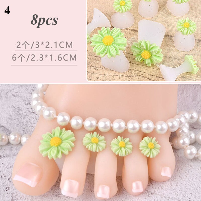 Silicone Thumb Protector Nail Care Nail Art 8 Pcs Teen Separator Manicure Daisy Bloem Crystal Diamond Comfortabele Pedicure Tool: Donker Kaki