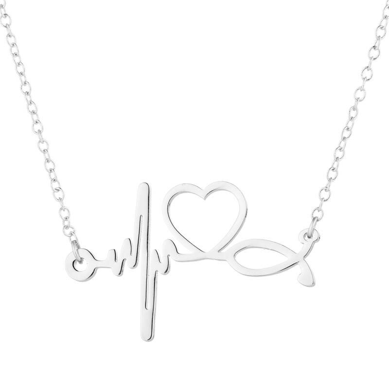 Collar de acero inoxidable con latido del corazón para mujer, joyería con cardiograma de amor, ECG, de médico y enfermera, ,: Silver 1