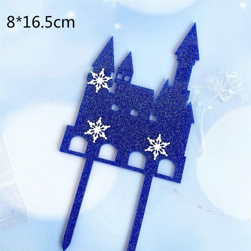 Christmas Winter Snowfake Castle Acrylic Cake Topper Snow Queen Princess Theme Happy Birthay Cake Decoration Party Supplies: 11cmCastle
