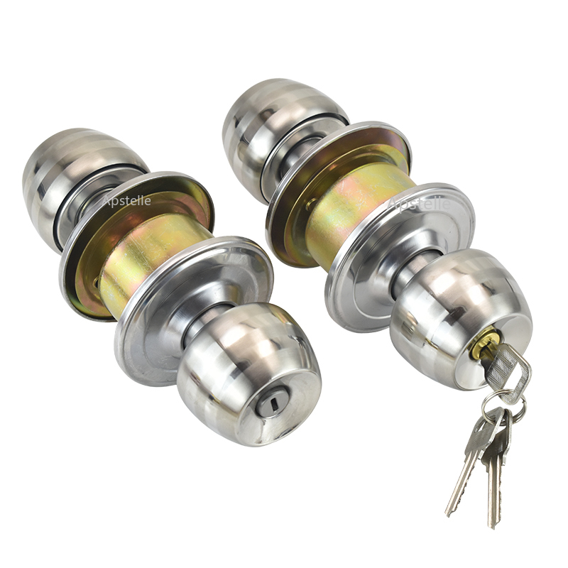 Round Door Handle Door Knobs Lock Stainless Steel Entrance Passage Door Lock with Key for Bedroom Living Room Bathroom