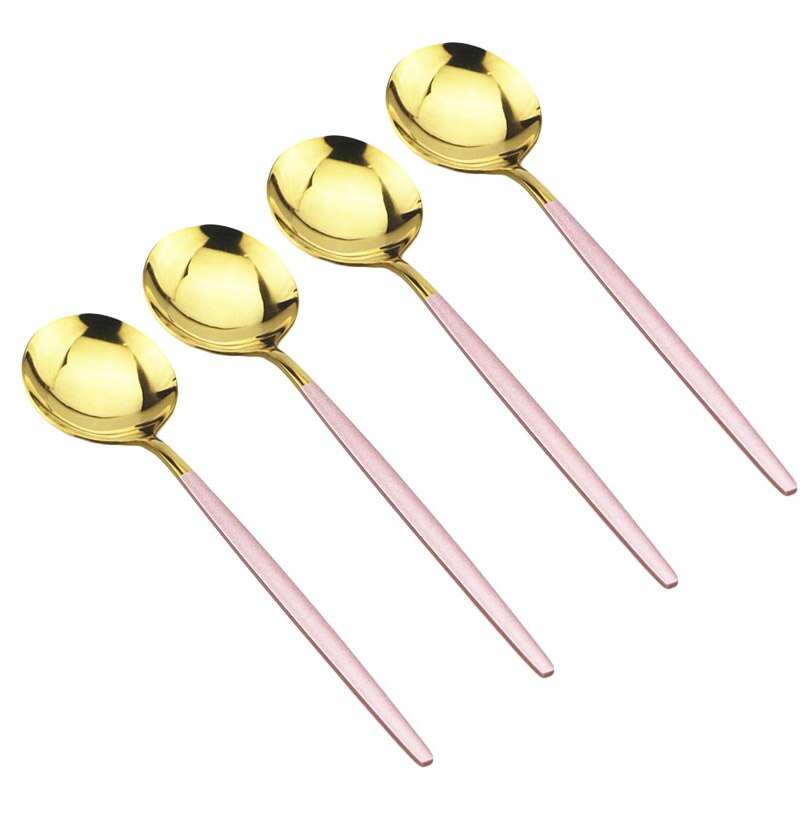4 stk sort dessertske sæt lang skaft spejl ske bestik guld bestik køkken tilbehør 304 rustfrit stål service: Lyserødt guld
