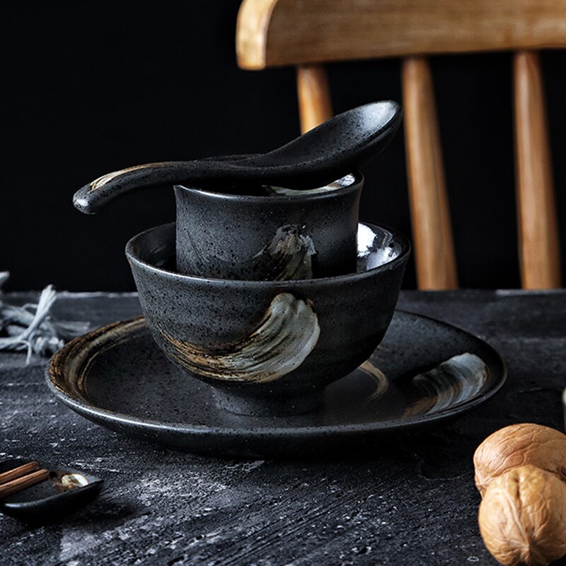 Japanese-style tableware for one person ceramic tableware set household simple single 5-piece bowl and plate restaurant