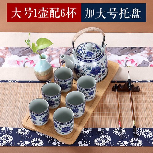 Kinesisk stil jingdezhen keramisk tekanna tekopp stor blå blomma porslinskanna filtrerad teflaska set hem te träbricka