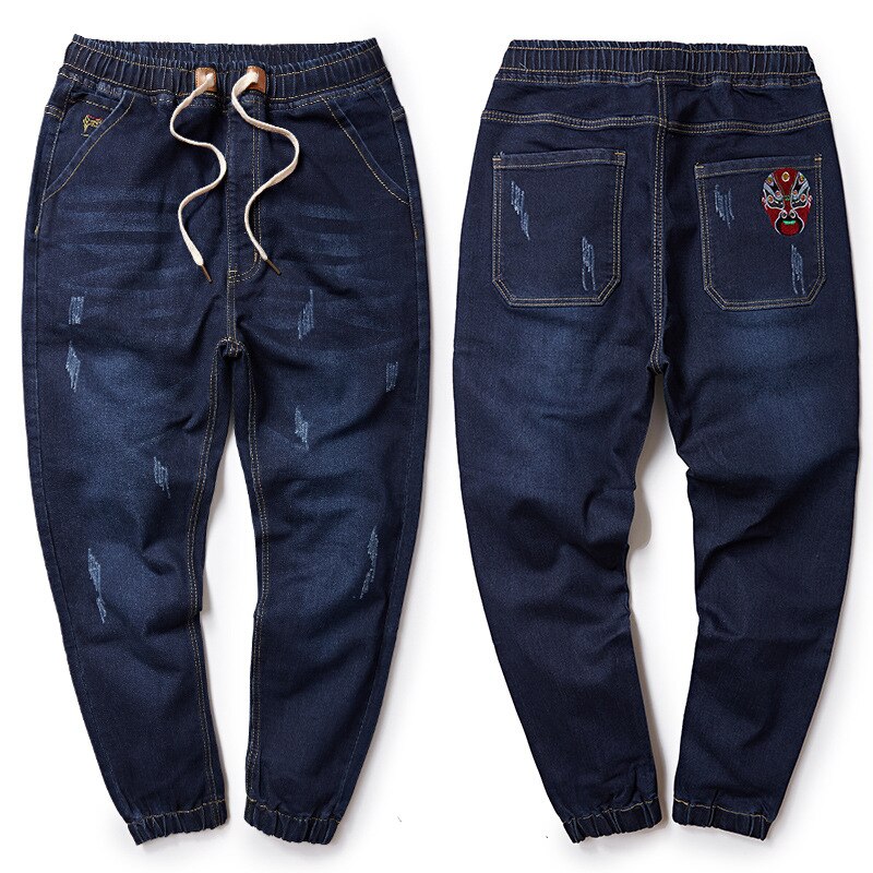 Men casual micro-elastic overalls plus size harem pants plus fertilizer plus fat pants men jeans men loose thick Japanese: blue black / 8XL