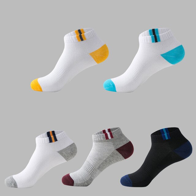 5-Pairs Summer Socks Pack Men Cotton Stripe Shallow Mouth Absorb Sweat Slippers Short Ankle Casual Boat Socks Mid Socks: 52-Mix