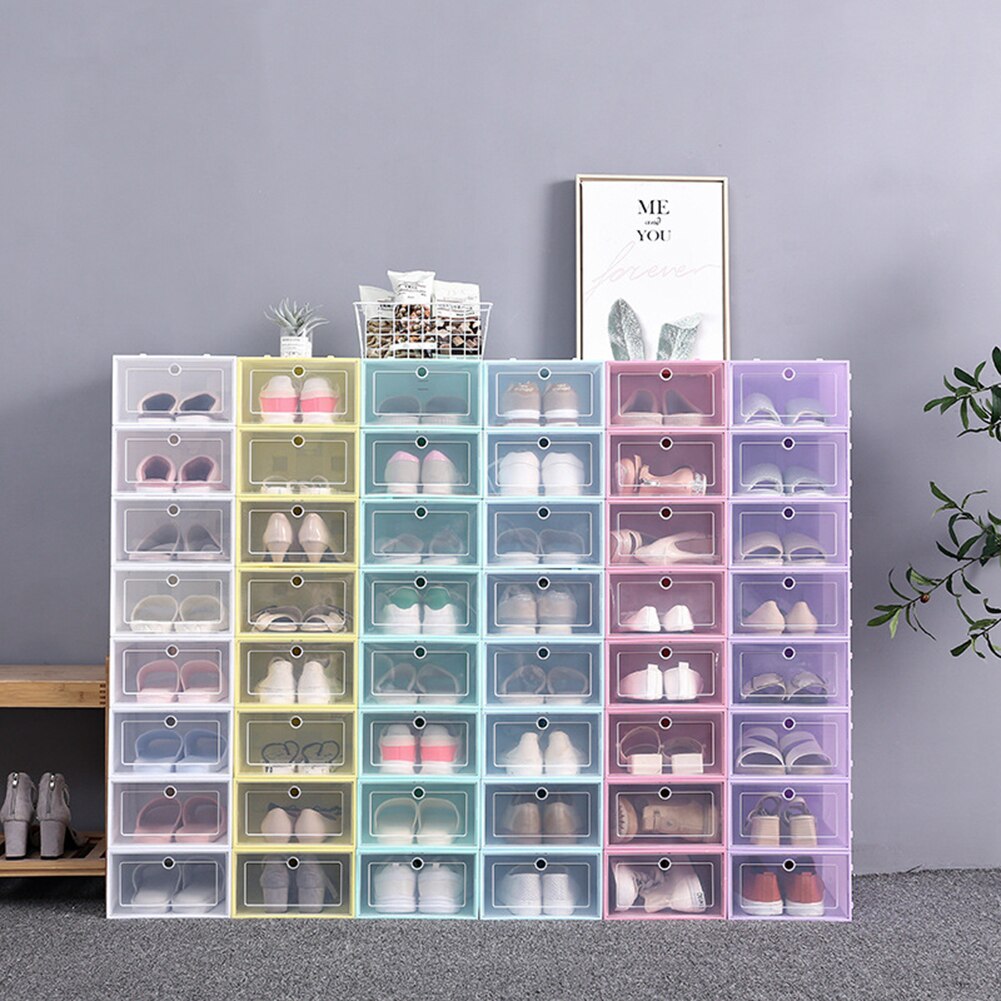 1PC Lip-Open Cover Plastic Shoe Hanger Storage Transparent Shoe Box Drawer Divider Shoes Drawer Case Organizer Shoes Organizer