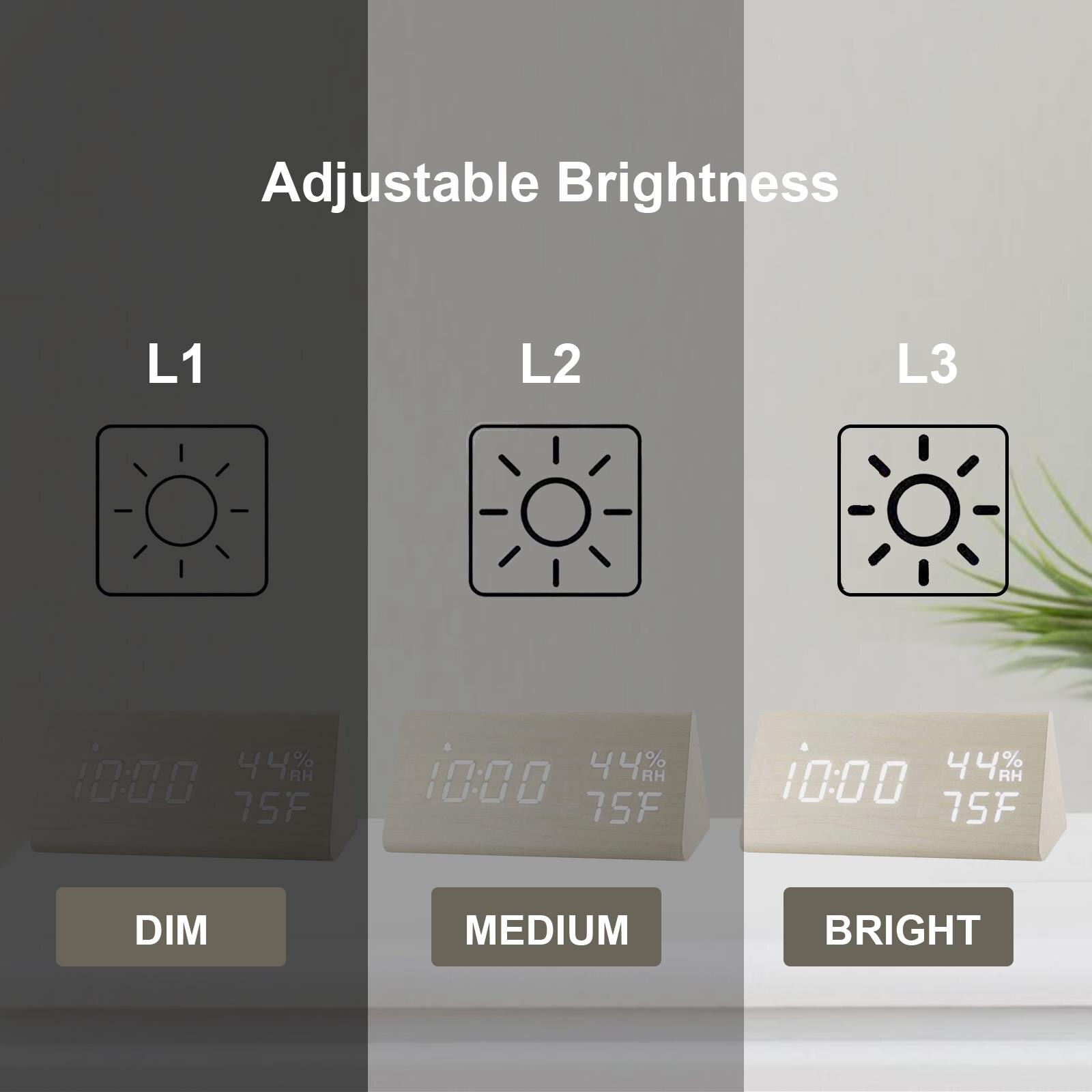 Witte Houten Wekker Temperatuur Detecteren Led Tijdweergave Decoratieve Digitale Wekker Elektrische Klokken 3 Niveau Helderheid