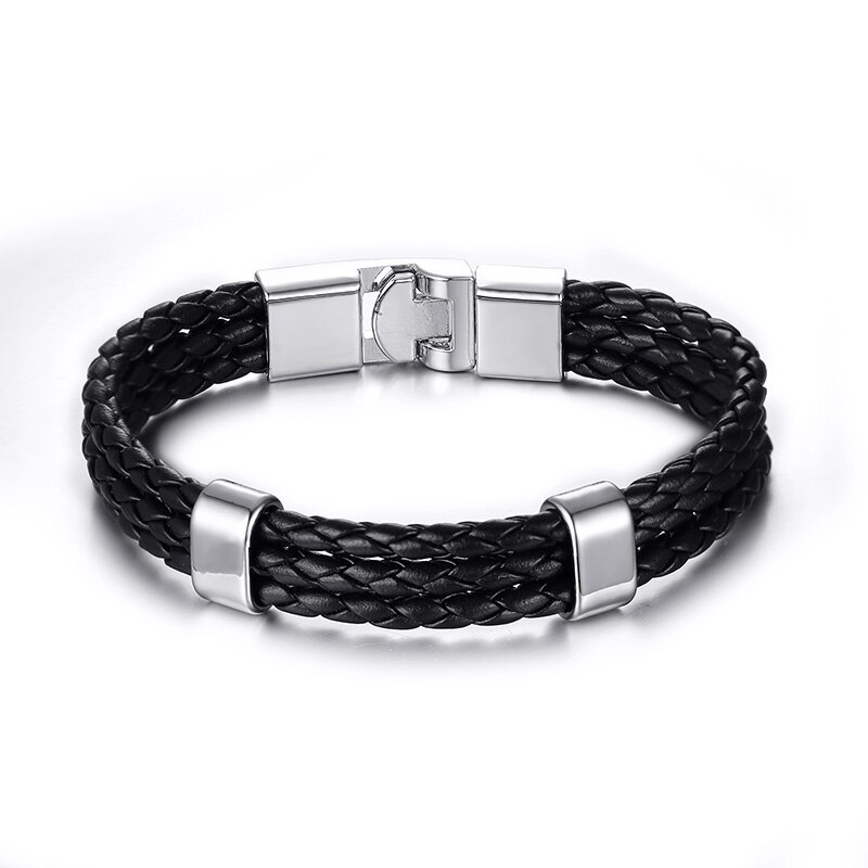 Vnox men bracelet bangle leather jewelry stainless steel clasp accessories: BL030